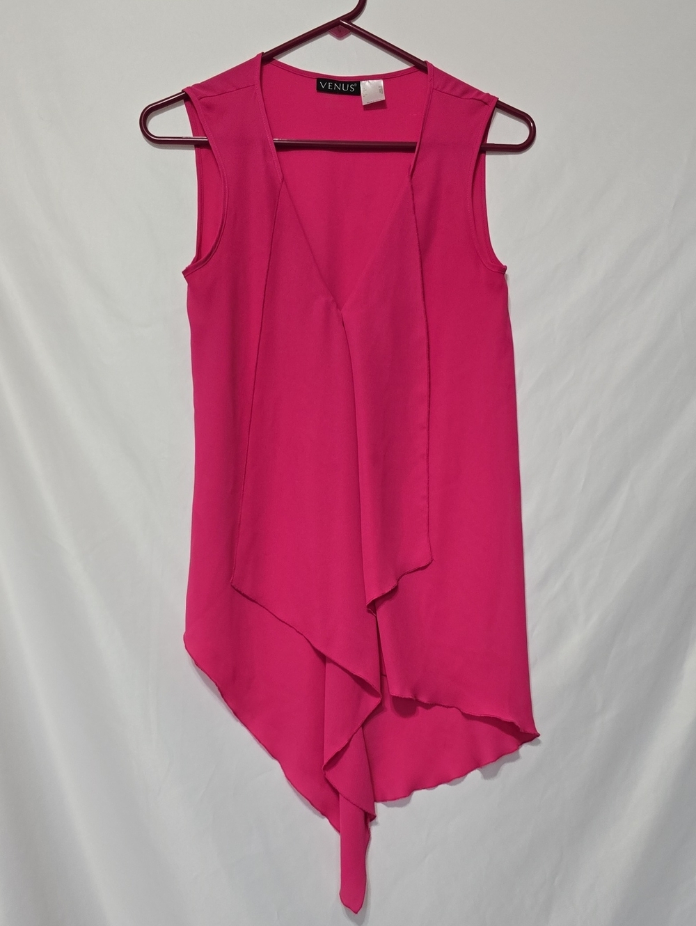 VENUS Hot Pink Asymmetrical Handkerchief Hem Chiffon Blouse Tank Top XS